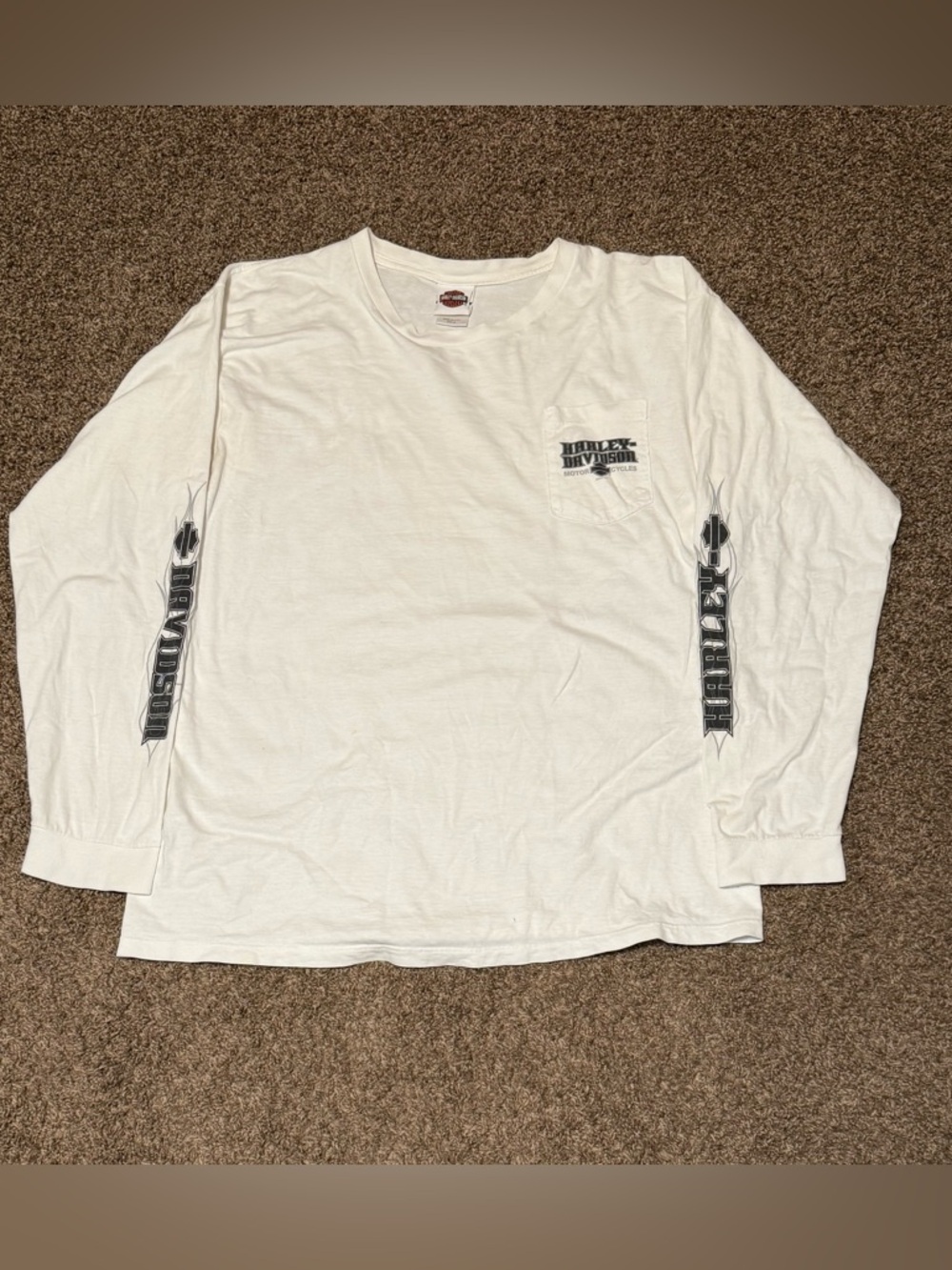 Harley Davidson Vintage Y2K White Long Sleeve Hit Ohio Men’s Size XL USA Made